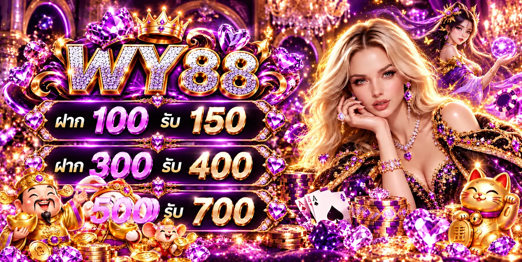 ตารางสิทธิ์ฝากเงิน WY88 โทนม่วงทอง